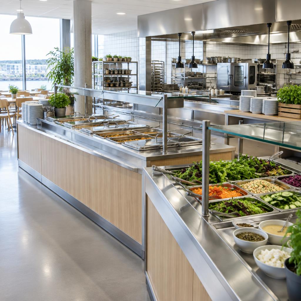 Kantine med professionel køleopbevaring i rustfrit stål